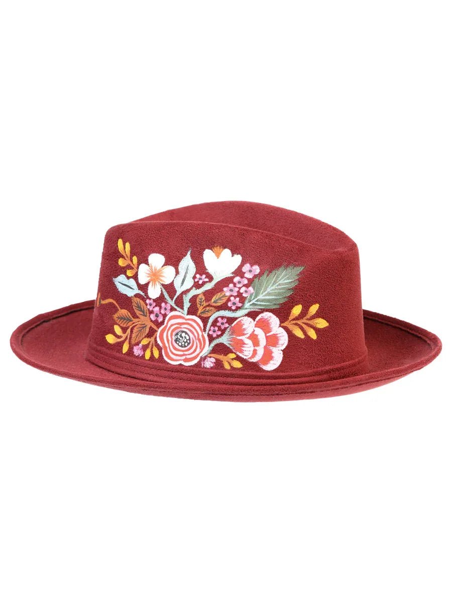 Artisanal Hand Painted Hat Suede Wine 603821 - N4dboots.com