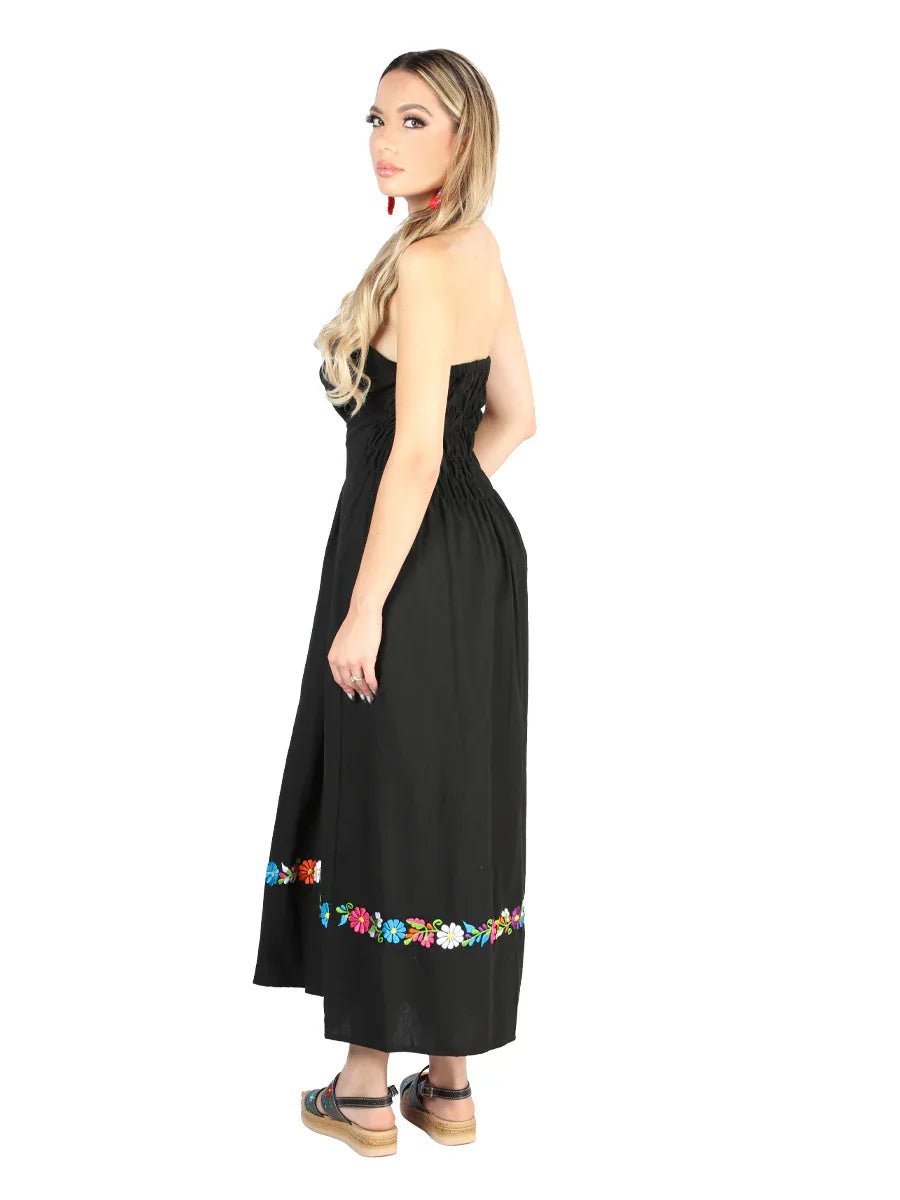 Artisanal Embroidered Dress 100% Cotton Black 604053 - N4dboots.com