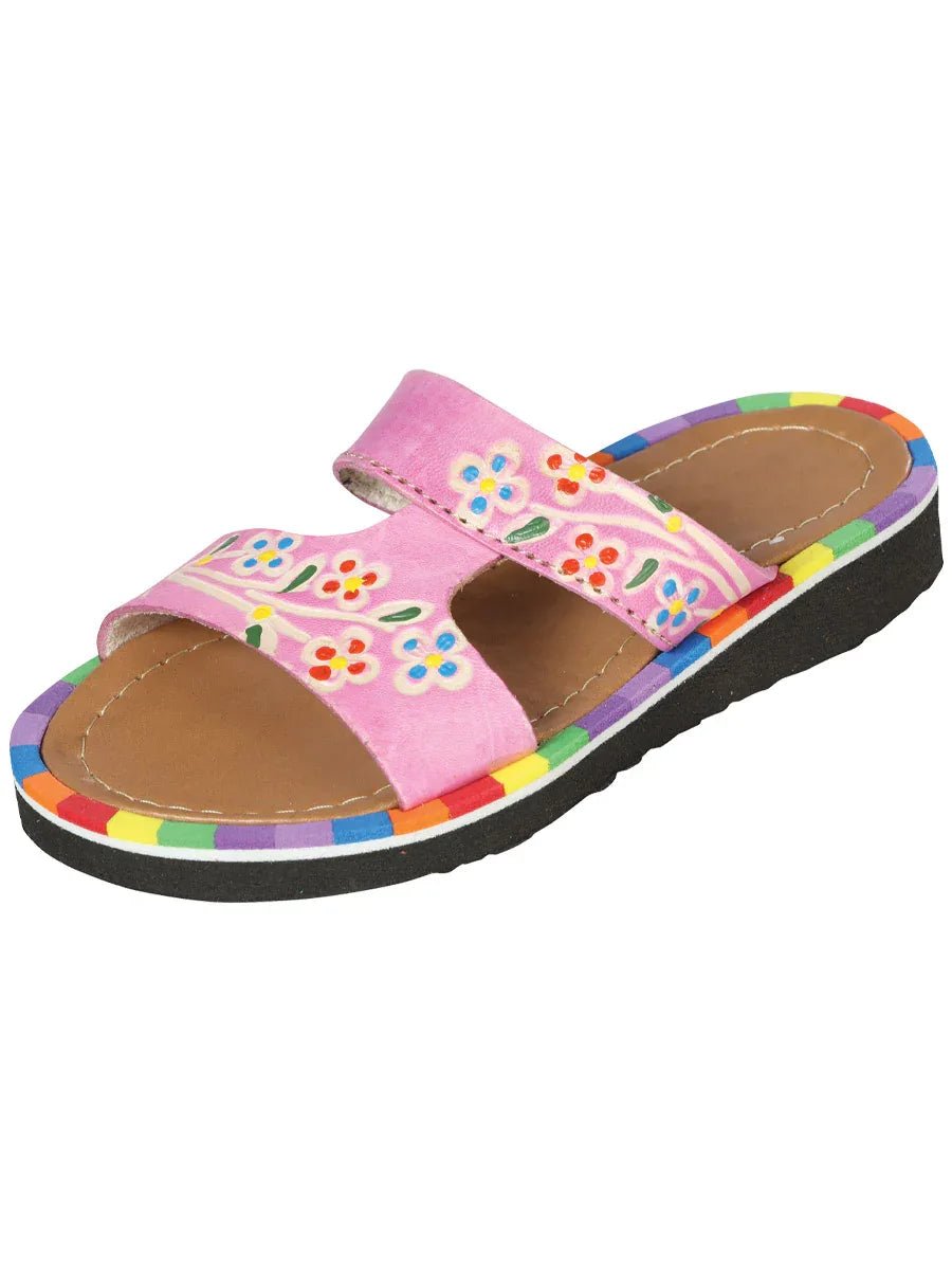 Artisanal Mexican Sandals Leather Pink 603386 - N4dboots.com