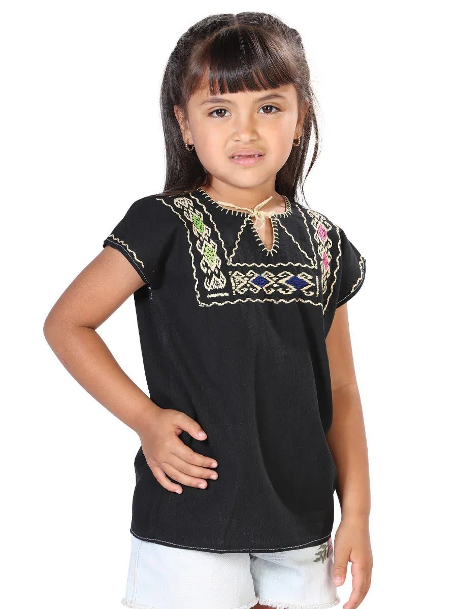 Artisanal Embroidered Blouse 100% Cotton Black 603596 - N4dboots.com