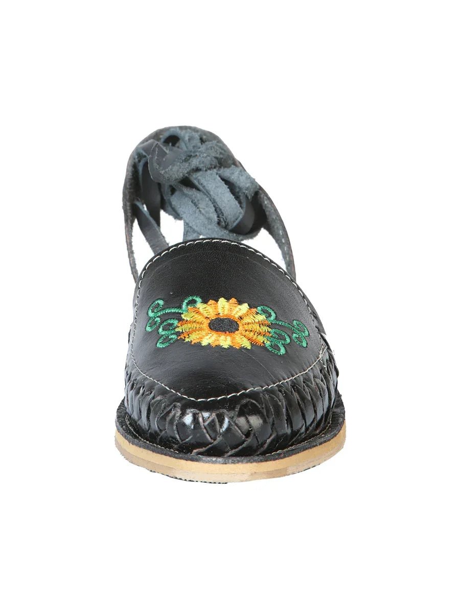 Mexican Artisanal Sandals Leather Black 603919 - N4dboots.com