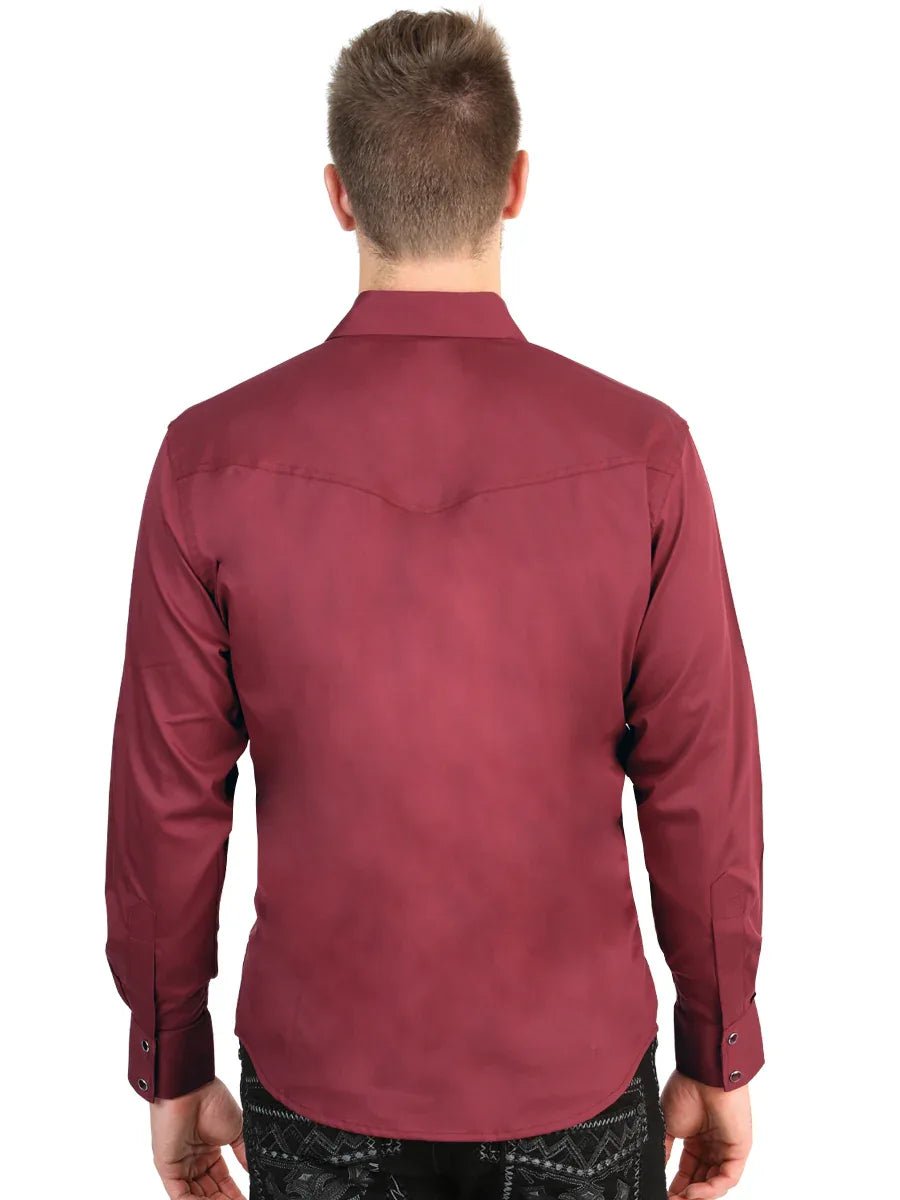 El General Men’s Long Sleeve Western Shirt - Burgundy Stretch 45615 - N4dboots.com
