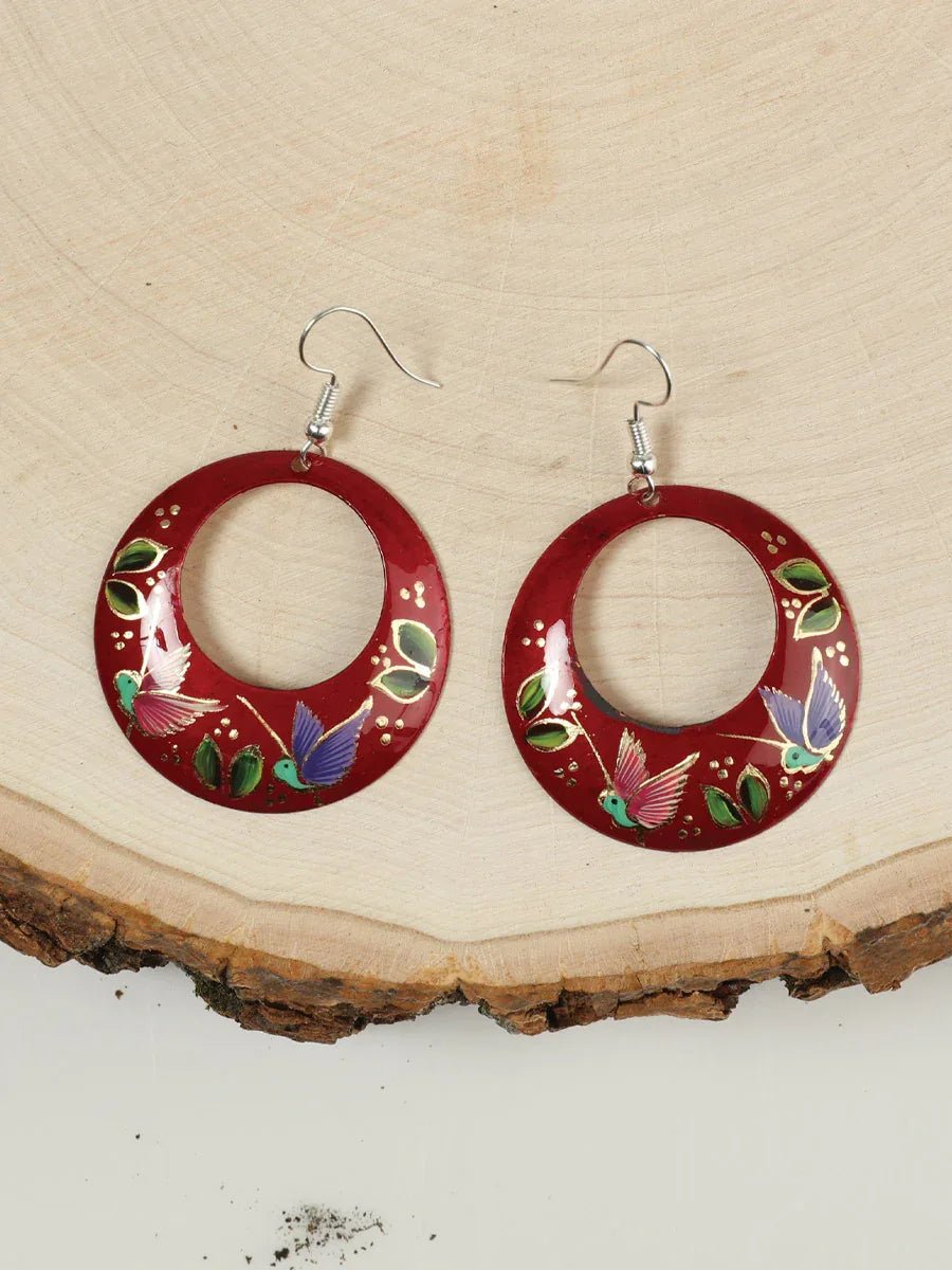 Artisanal Hand Painted Earrings 1.5" Copper Red 603446 - N4dboots.com