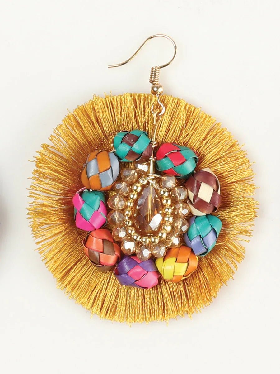 Artisanal Handcrafted Earrings Palm-Silk Thread Gold 603250 - N4dboots.com