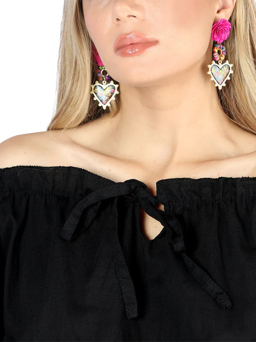 Artisanal Embroidered Blouse 100% Cotton Black 604050 - N4dboots.com