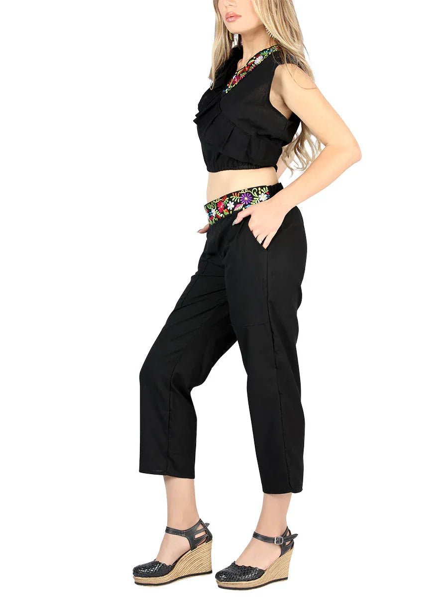 Artisanal Embroidered Set 100% Cotton Black 604048 - N4dboots.com