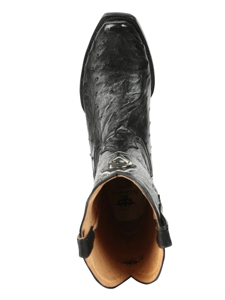 El General Men's Exotic Ostrich Leather Cowboy Boots - Black 45515 - N4dboots.com