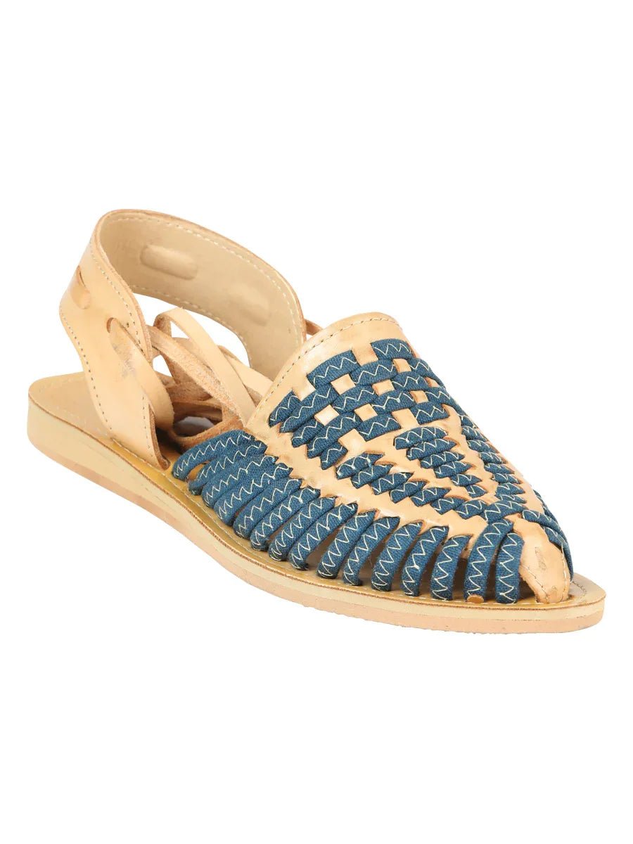 Mexican Artisanal Sandals Leather Tan/Blue 604019 - N4dboots.com