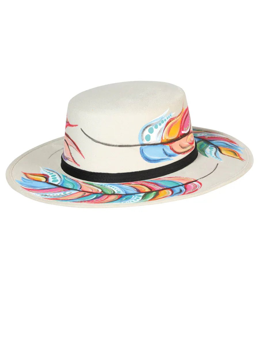 Artisanal Mexican Hand-Painted Hat Suede Black 603728 - N4dboots.com
