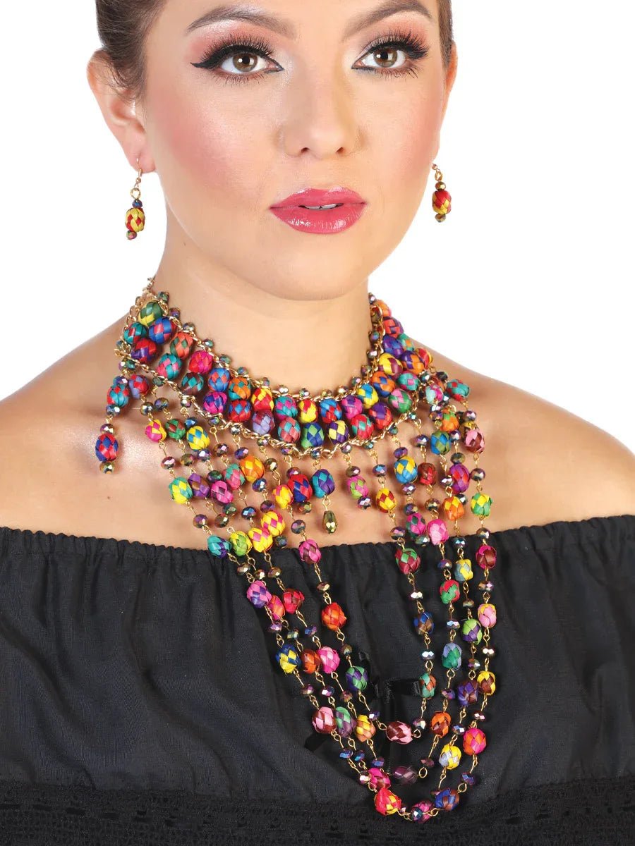 Artisanal Set Earrings-Necklace Palm Multicolor 602378 - N4dboots.com