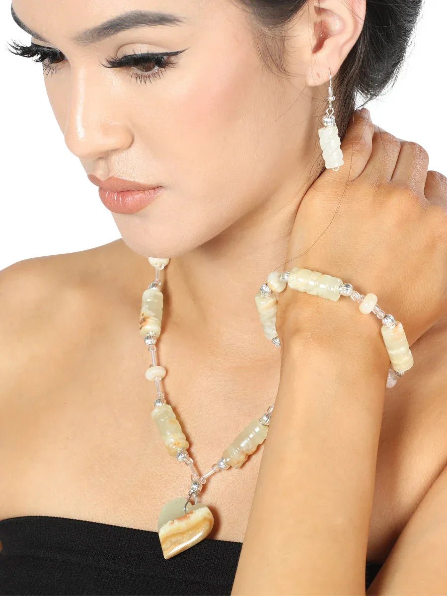 Artisanal Set Earrings-Necklace-Bracelet Onyx Stone Natural 603141 - N4dboots.com