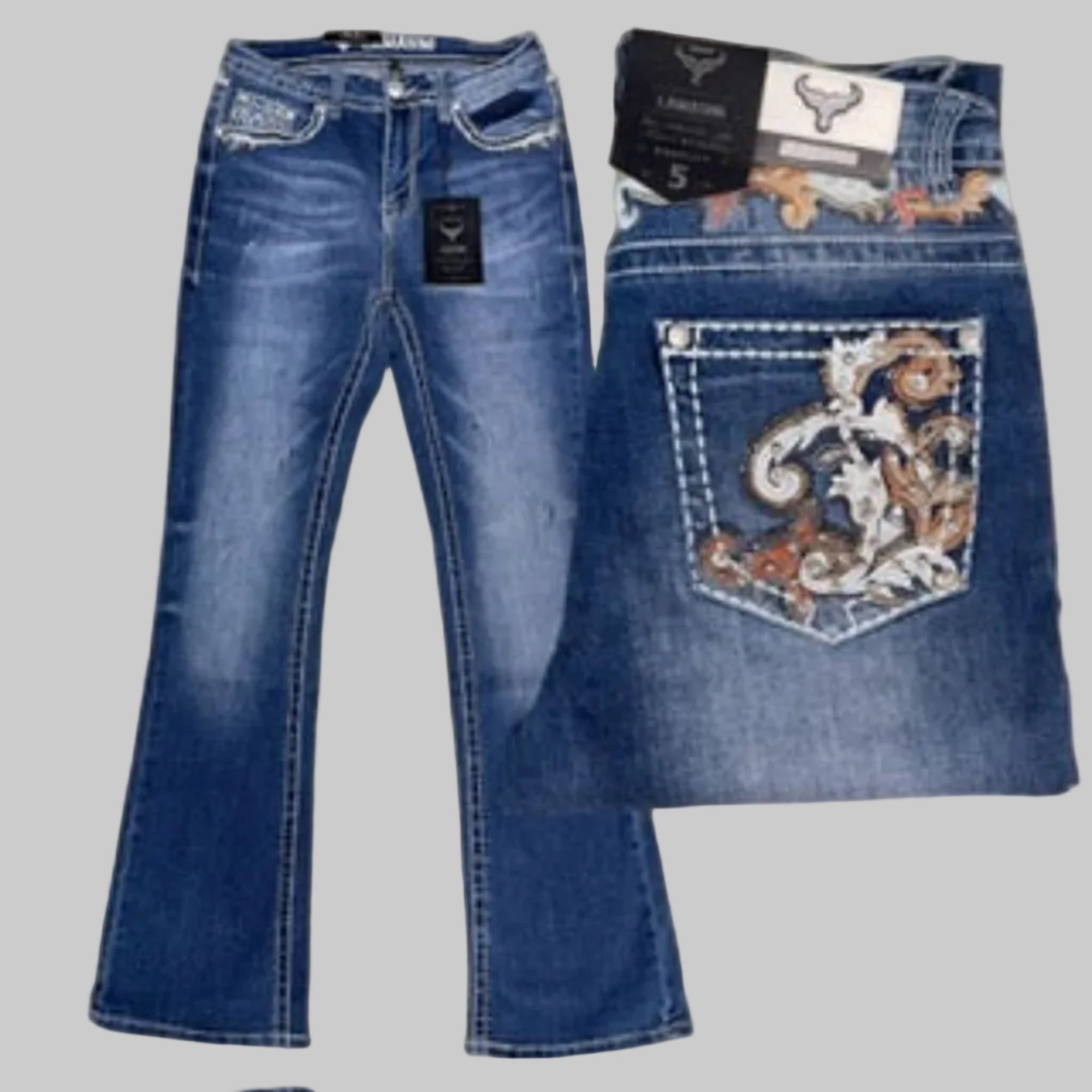 LAMASINI Women Jeans L762 Med Blue - N4dboots.com