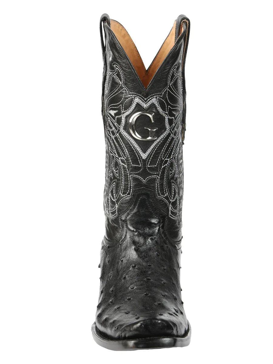 El General Men's Exotic Ostrich Leather Cowboy Boots - Black 45515 - N4dboots.com