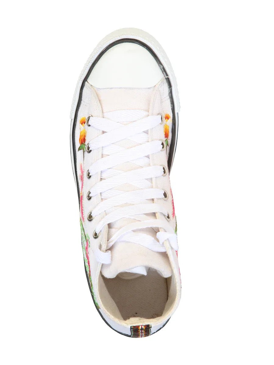 Artisanal Embroidered Sneakers Textile Canvas White 602781 - N4dboots.com