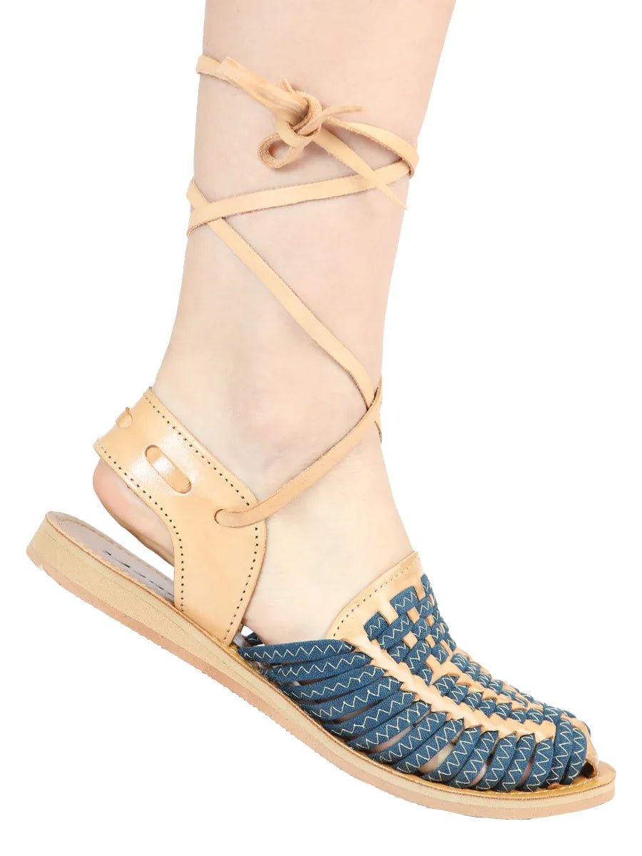 Mexican Artisanal Sandals Leather Tan/Blue 604019 - N4dboots.com