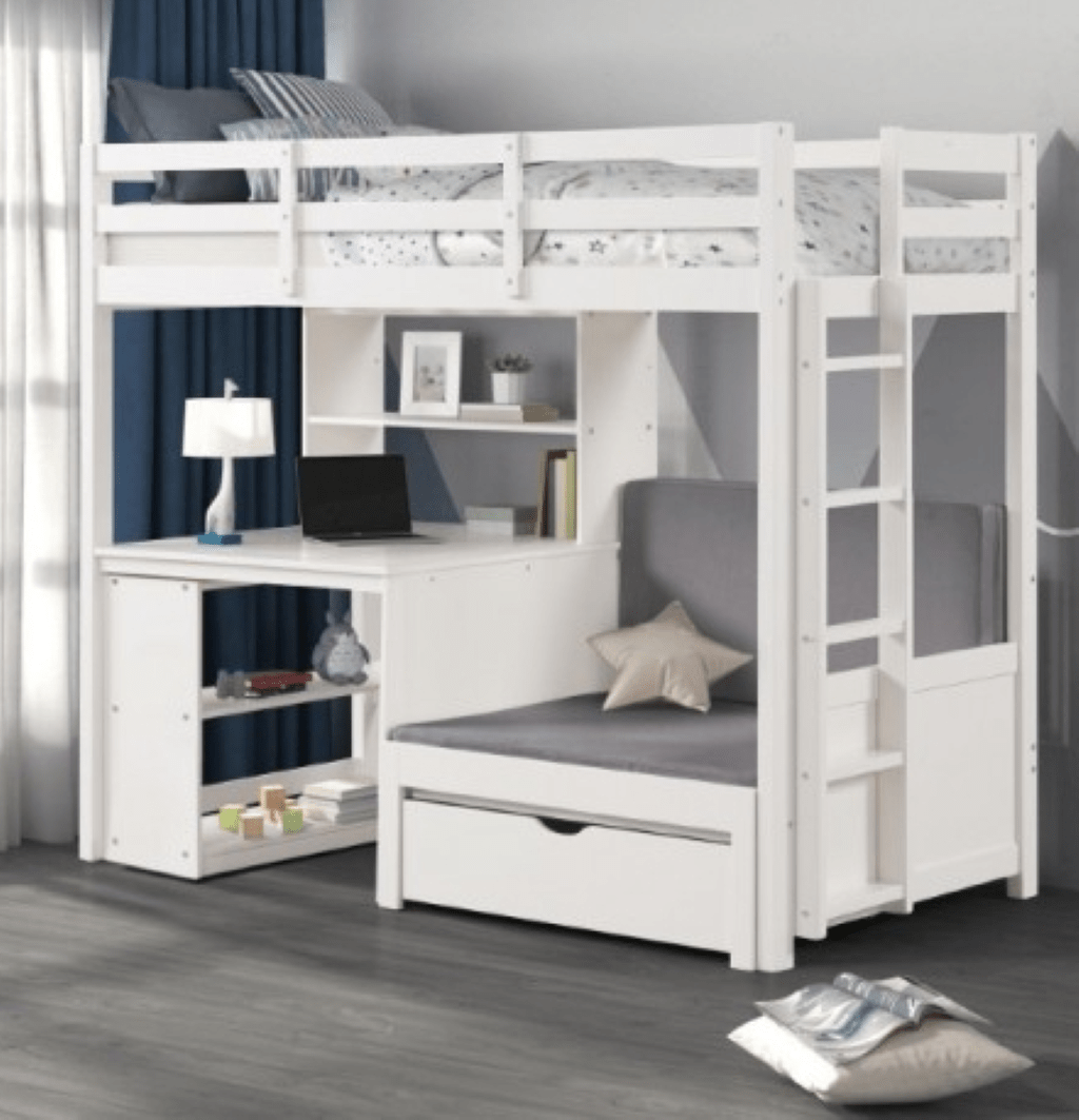 MATEO Twin/Twin Loft Bunk Bed | FM - BK200WH - BED+BC Color White - N4dboots.com