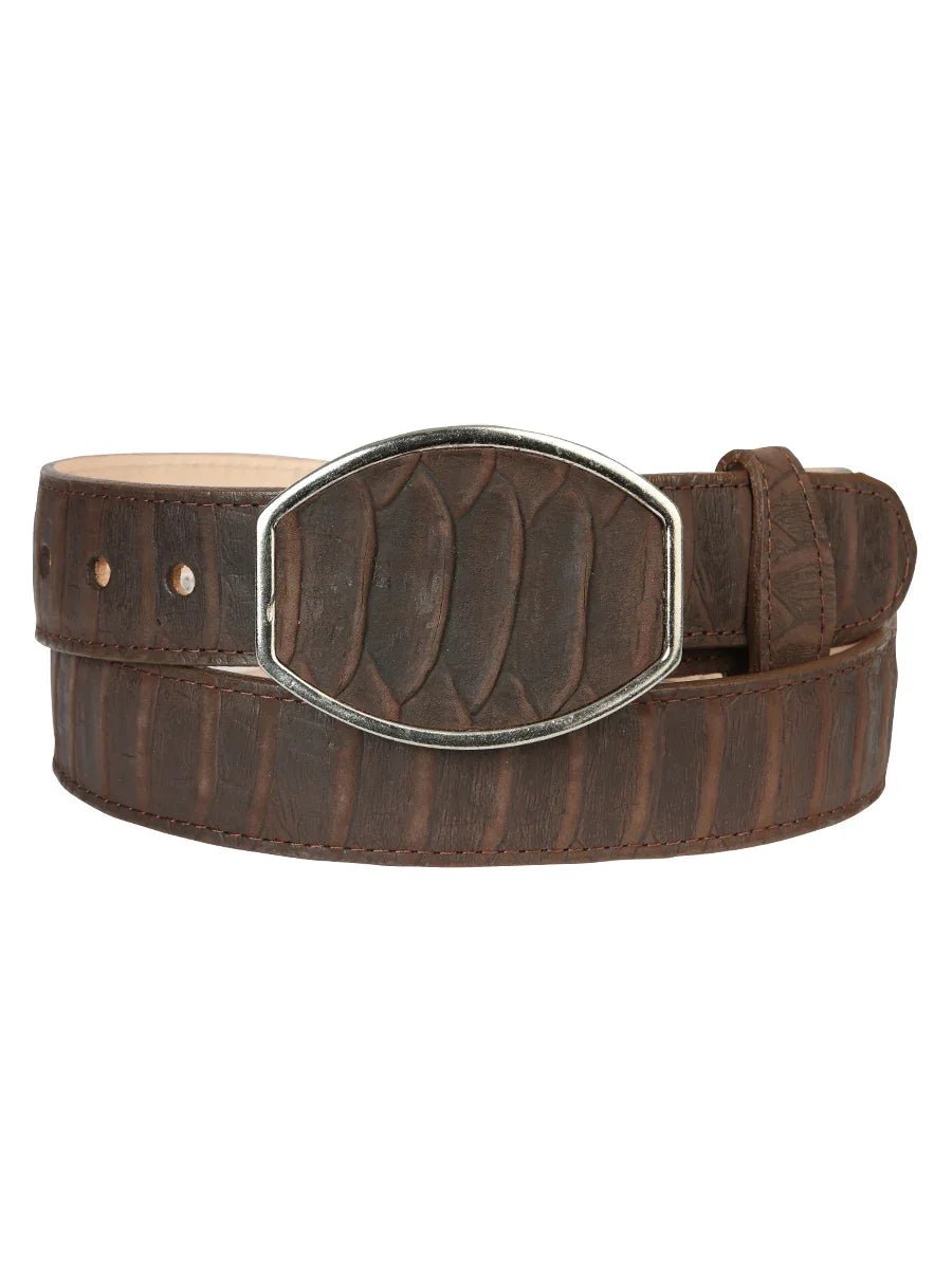 Men’s Western Belt El General Imitation Python - Brown 45570 - N4dboots.com