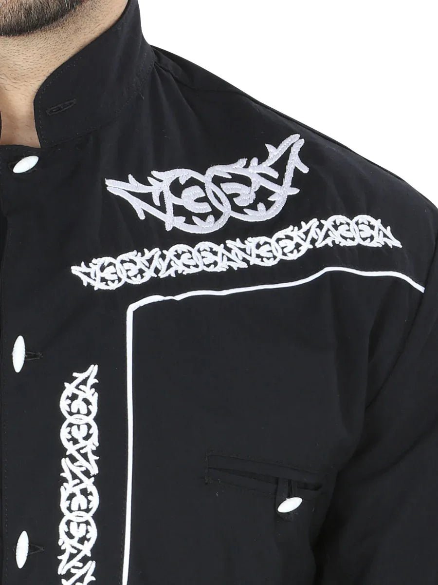 Mens El Señor de los Cielos Charro Embroidery Shirt Black/White 40782 - N4dboots.com