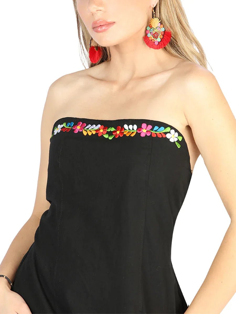Artisanal Embroidered Dress 100% Cotton Black 604053 - N4dboots.com