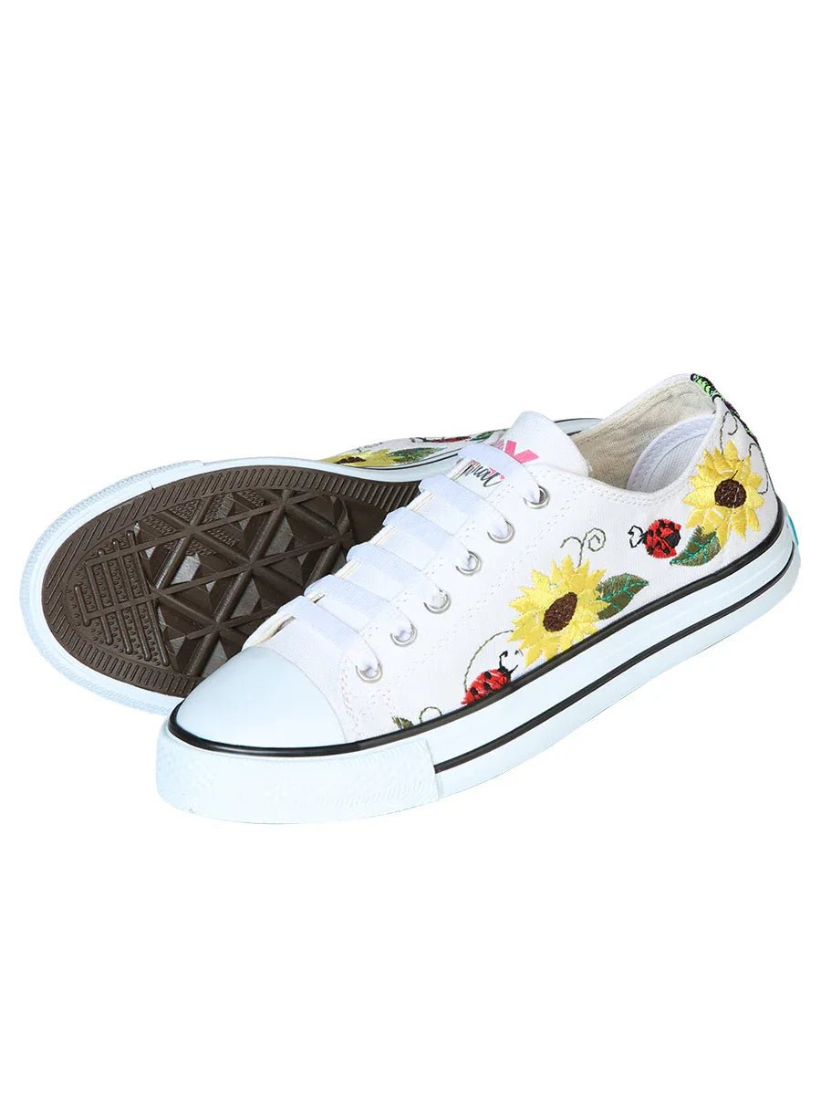 Artisanal Embroidered Sneakers Textile Canvas White 602786 - N4dboots.com