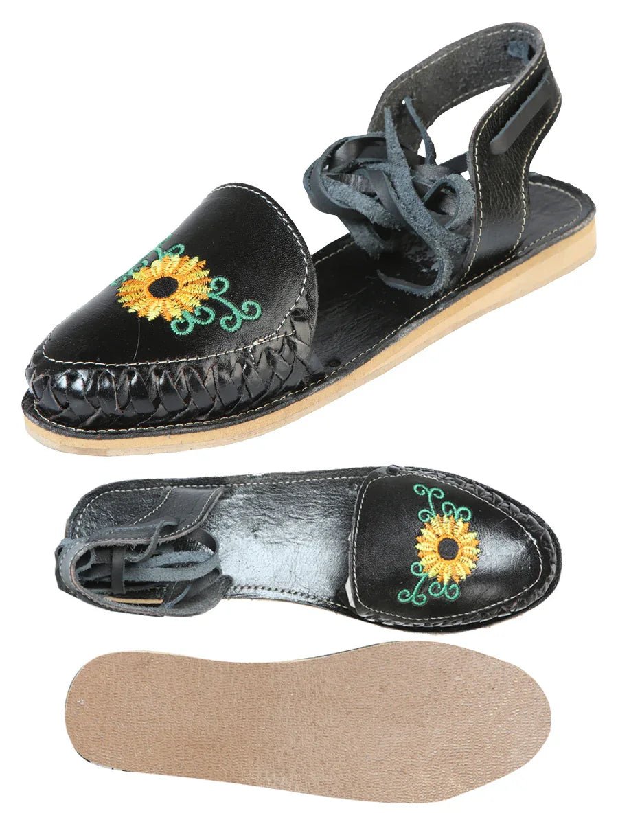 Mexican Artisanal Sandals Leather Black 603919 - N4dboots.com