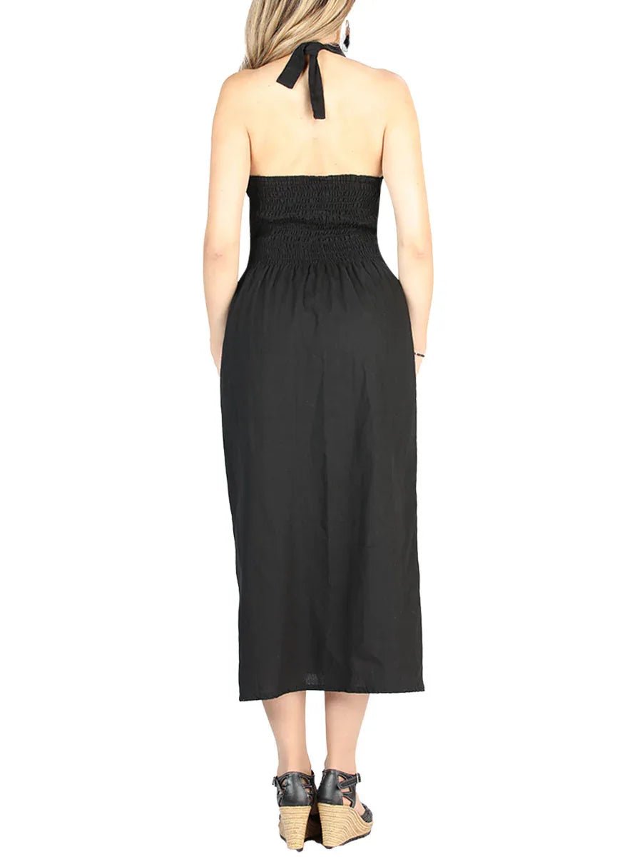 Artisanal Embroidered Dress 100% Cotton Black 604056 - N4dboots.com