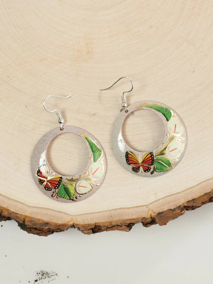 Artisanal Hand Painted Earrings 1.5" Copper Beige 603452 - N4dboots.com