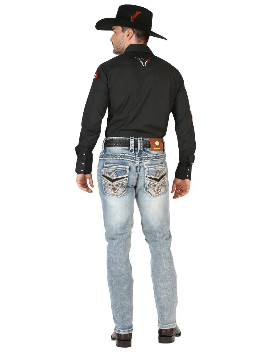 Centenario Men's Premium Denim Boot Cut Pants - Black 45532 - N4dboots.com