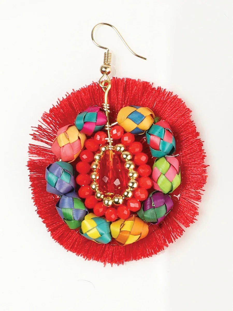 Artisanal Handcrafted Earrings Palm-Silk Thread Red 603249 - N4dboots.com