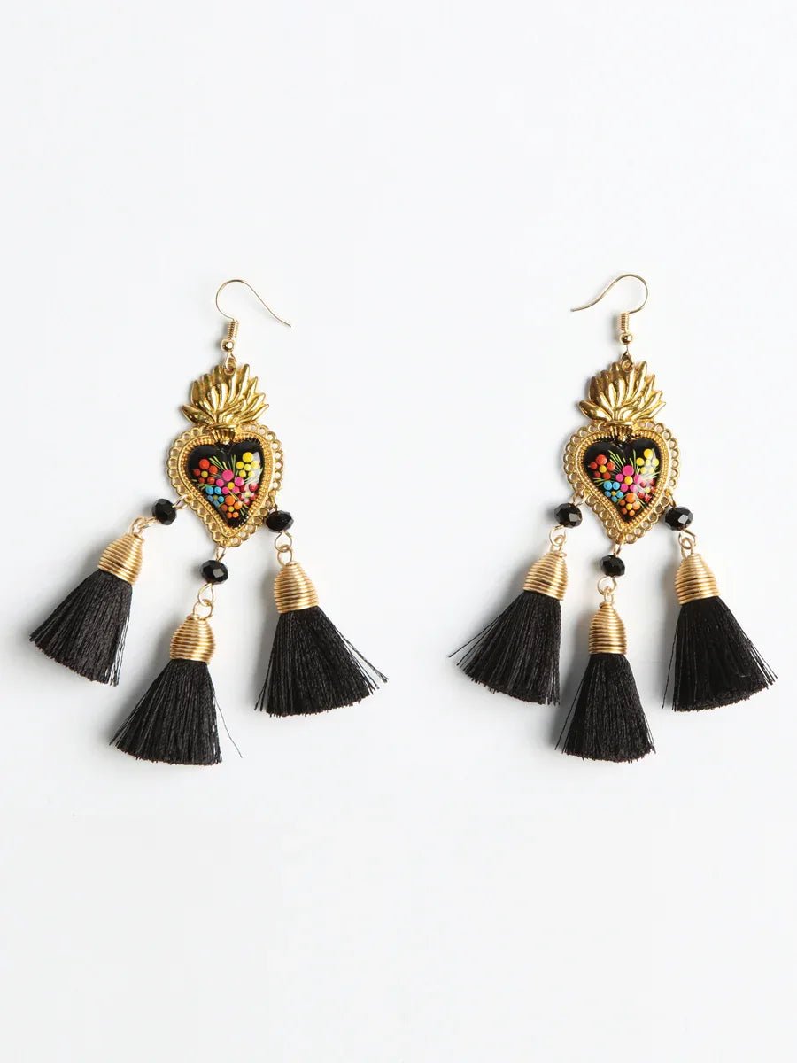Artisanal Hand Painted Earrings Black 603974 - N4dboots.com