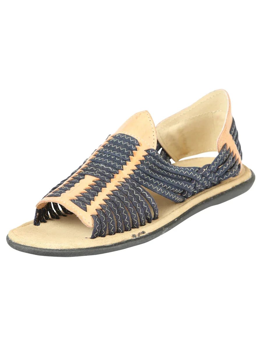 Mexican Artisanal Sandals Leather Tan/Blue 604015 - N4dboots.com