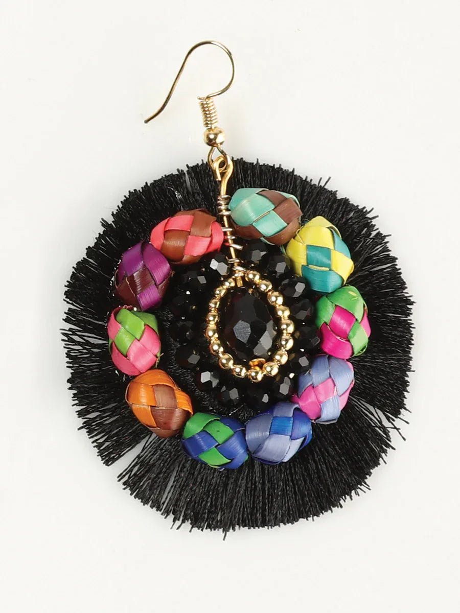 Artisanal Handcrafted Earrings Palm-Silk Thread Black 603248 - N4dboots.com