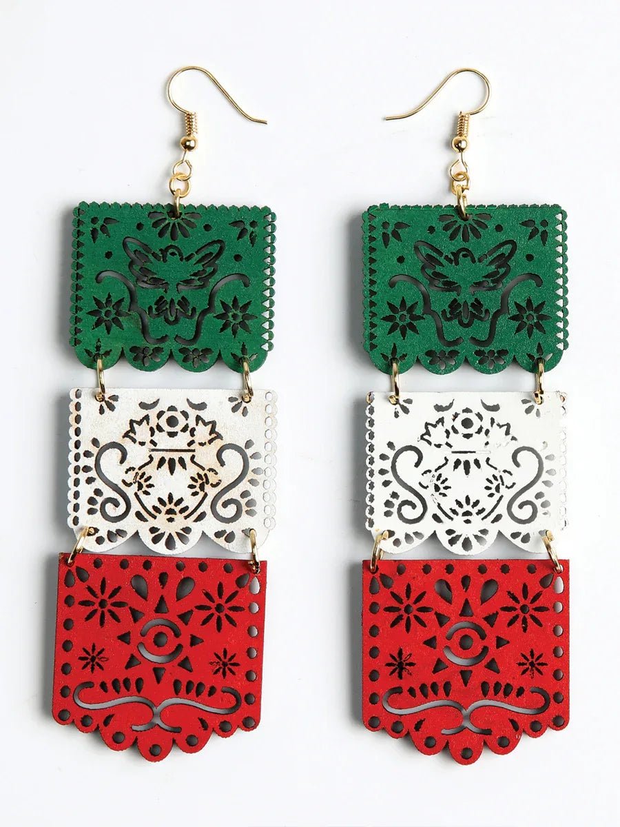 Artisanal Handmade Earrings Wood Tricolor 603945 - N4dboots.com