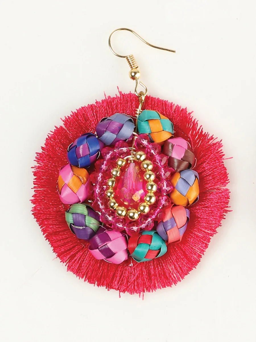 Artisanal Handcrafted Earrings Palm-Silk Thread Fuchsia 603251 - N4dboots.com