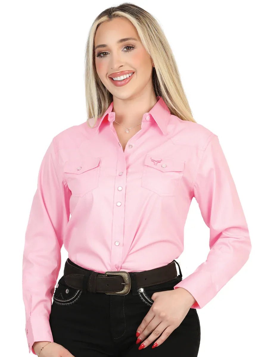 El General Women’s Long Sleeve Western Shirt - Light Pink Stretch 45621 - N4dboots.com