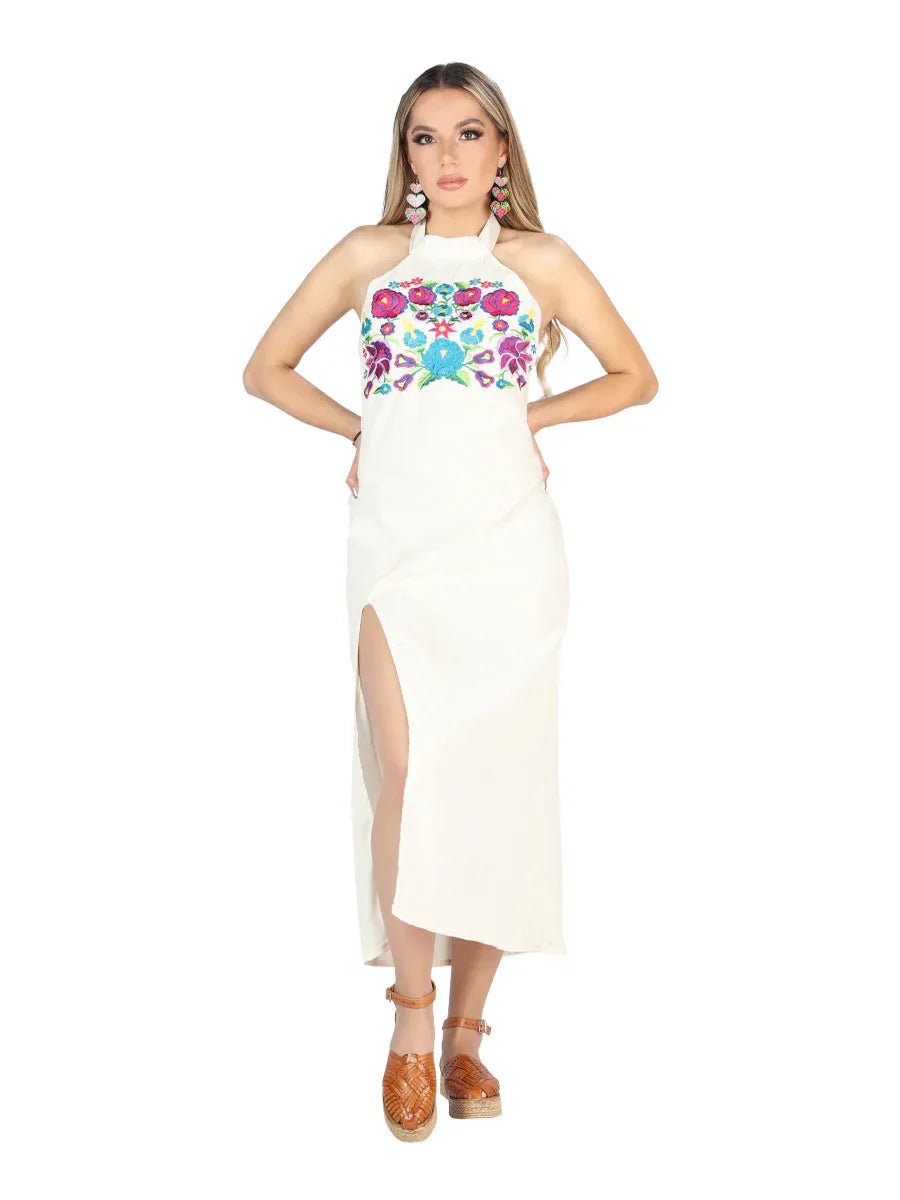 Artisanal Embroidered Dress 100% Cotton Beige 604057 - N4dboots.com