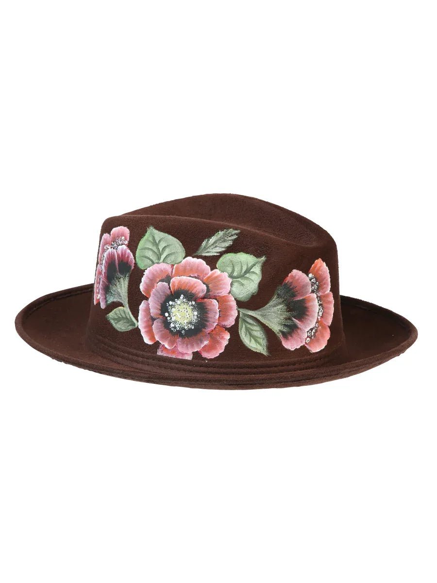 Artisanal Hand Painted Hat Suede Brown 603822 - N4dboots.com