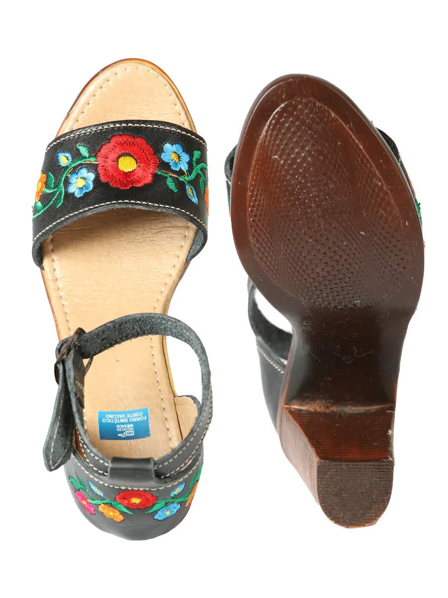 Mexican Artisanal Sandals Leather Black 603952 - N4dboots.com