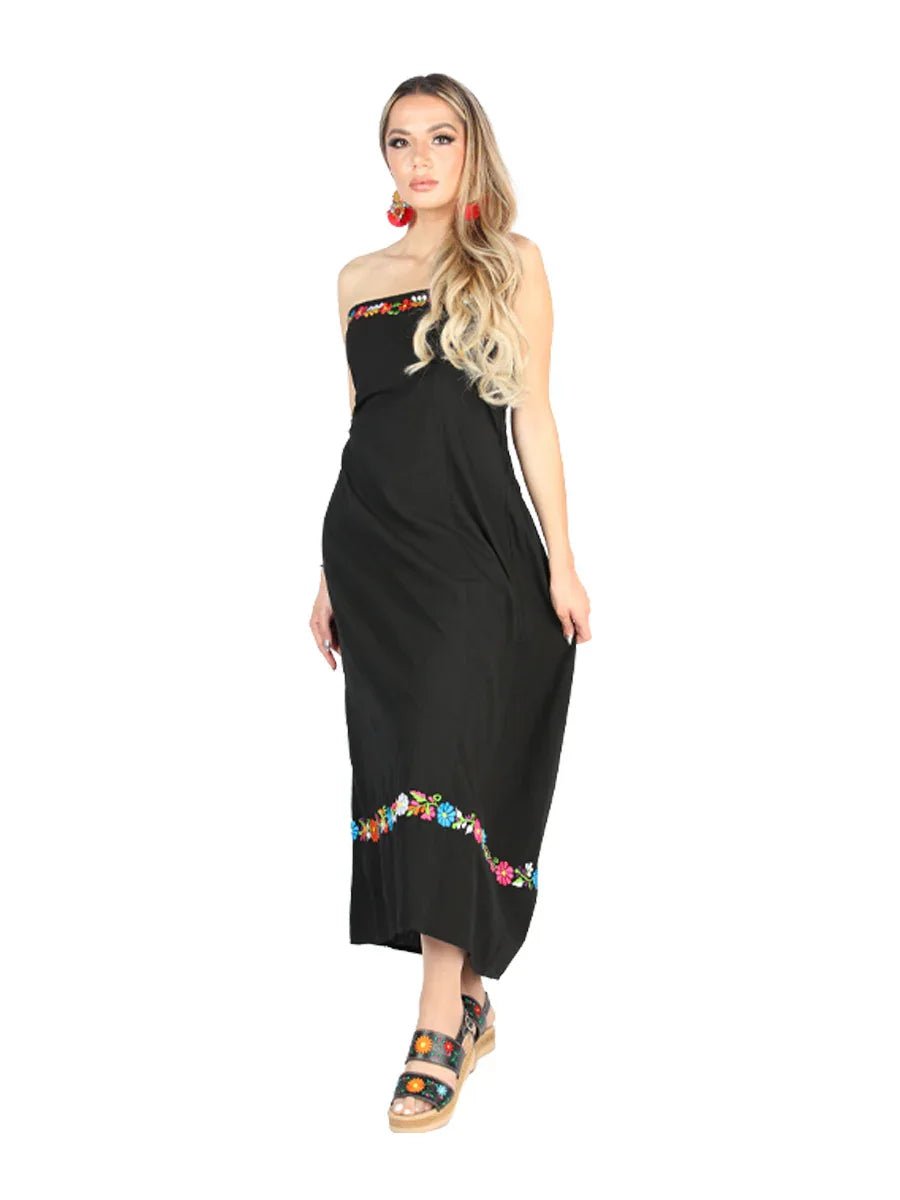 Artisanal Embroidered Dress 100% Cotton Black 604053 - N4dboots.com