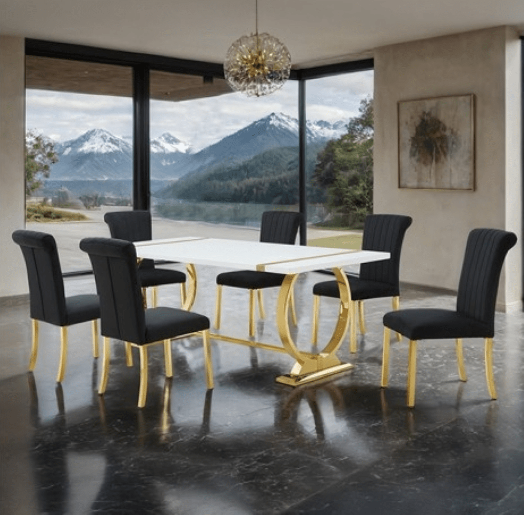 HOLBAEK 5 Pc 80" Dining Table Set | FM37008GD - T - 5PC - 07GB Color Gold/Black - N4dboots.com