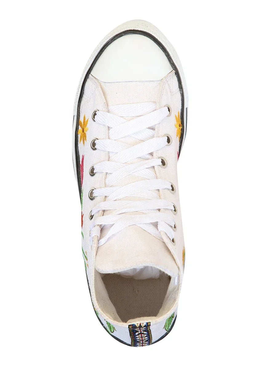 Artisanal Embroidered Sneakers Textile Canvas White 602787 - N4dboots.com