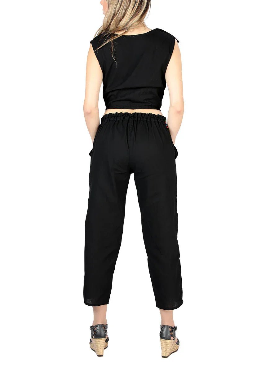 Artisanal Embroidered Set 100% Cotton Black 604048 - N4dboots.com