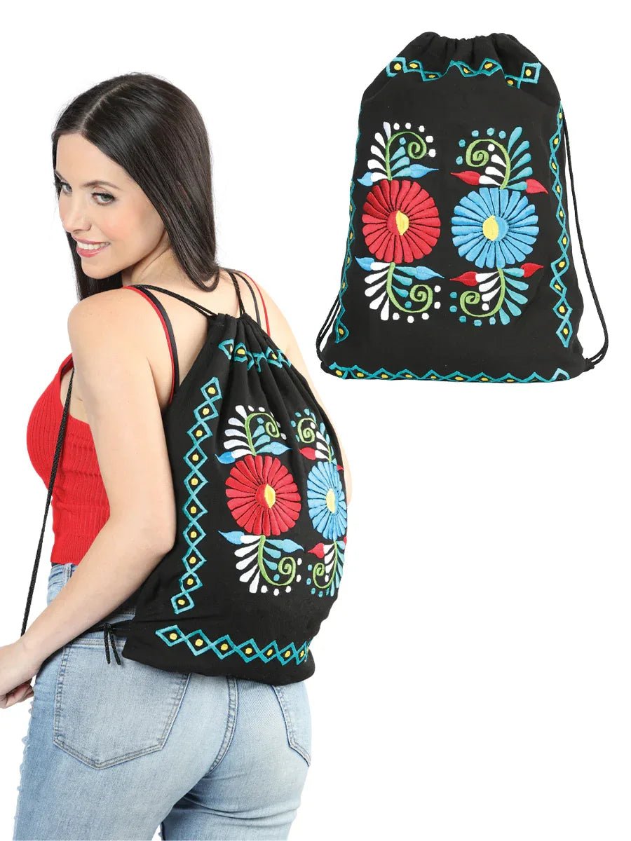 Artisanal Embroidered Bagpack 100% Cotton Black 603994 - N4dboots.com