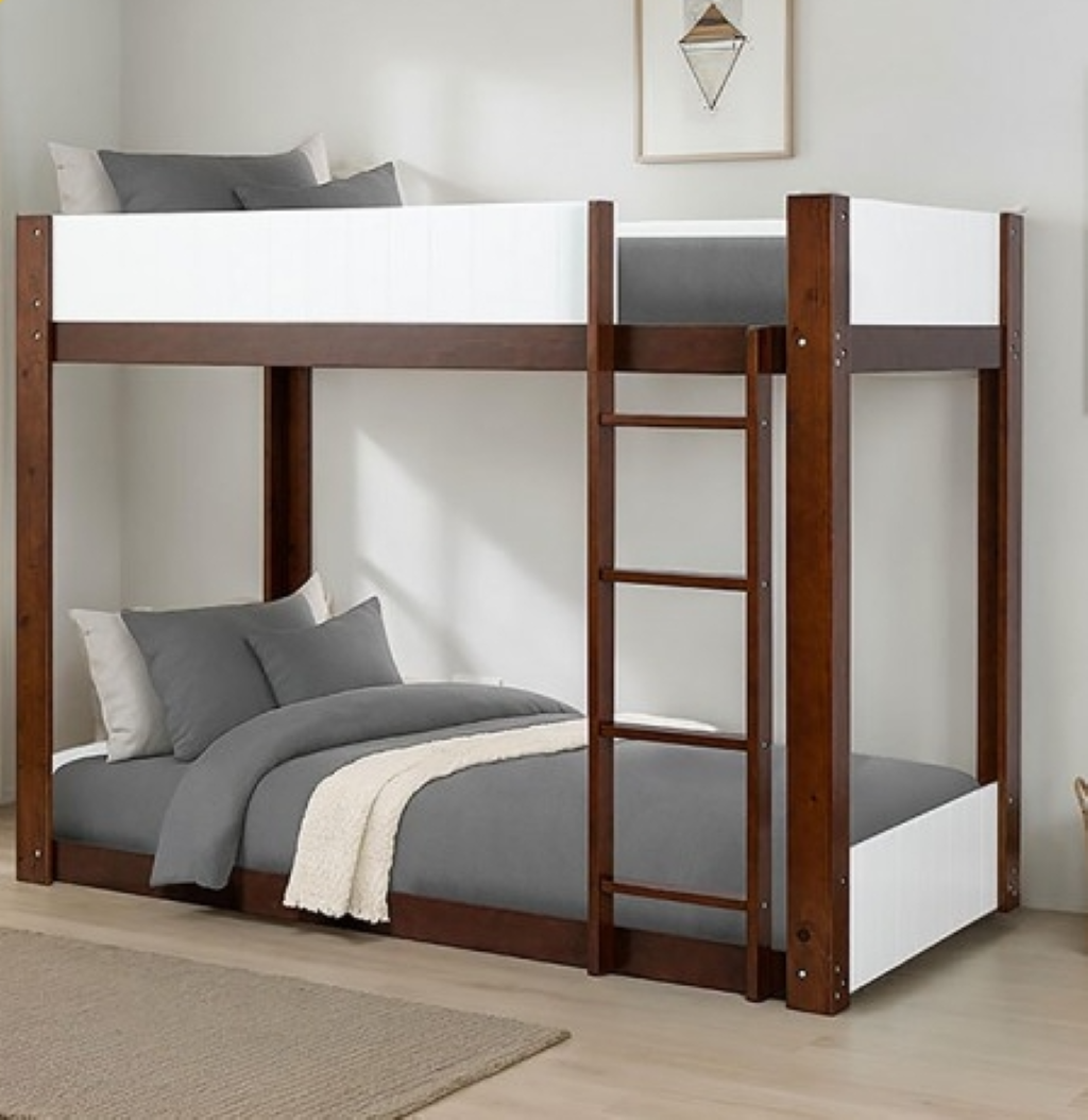 TERRI Twin/Twin Bunk Bed+Mattress     |     FM-BK204CH-T-BED+M6  Color White/Dark Cherry