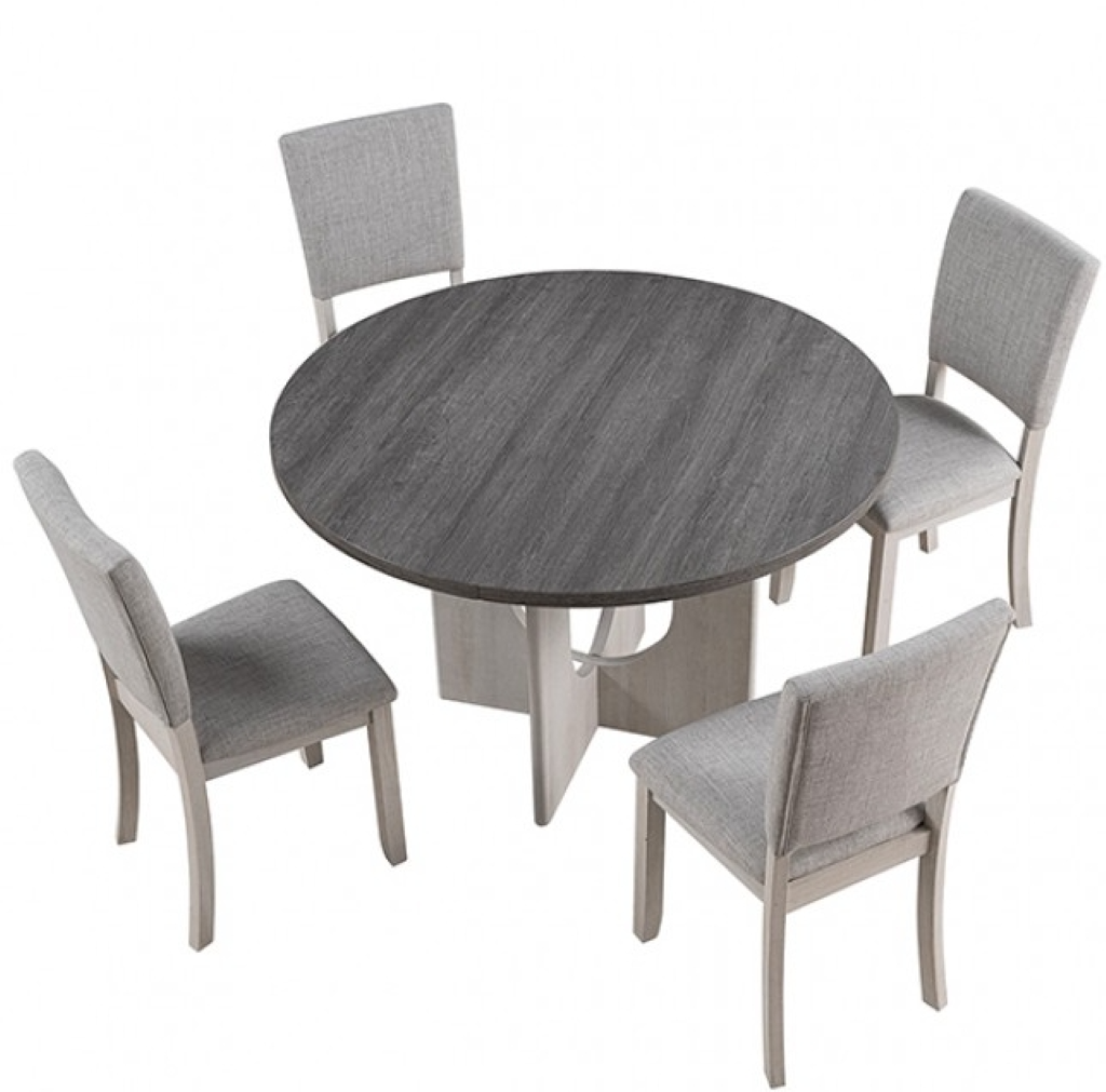 OBERTO 5 Pc Round Dining Table Set | SL3406GY-RT-5PC Color Gray