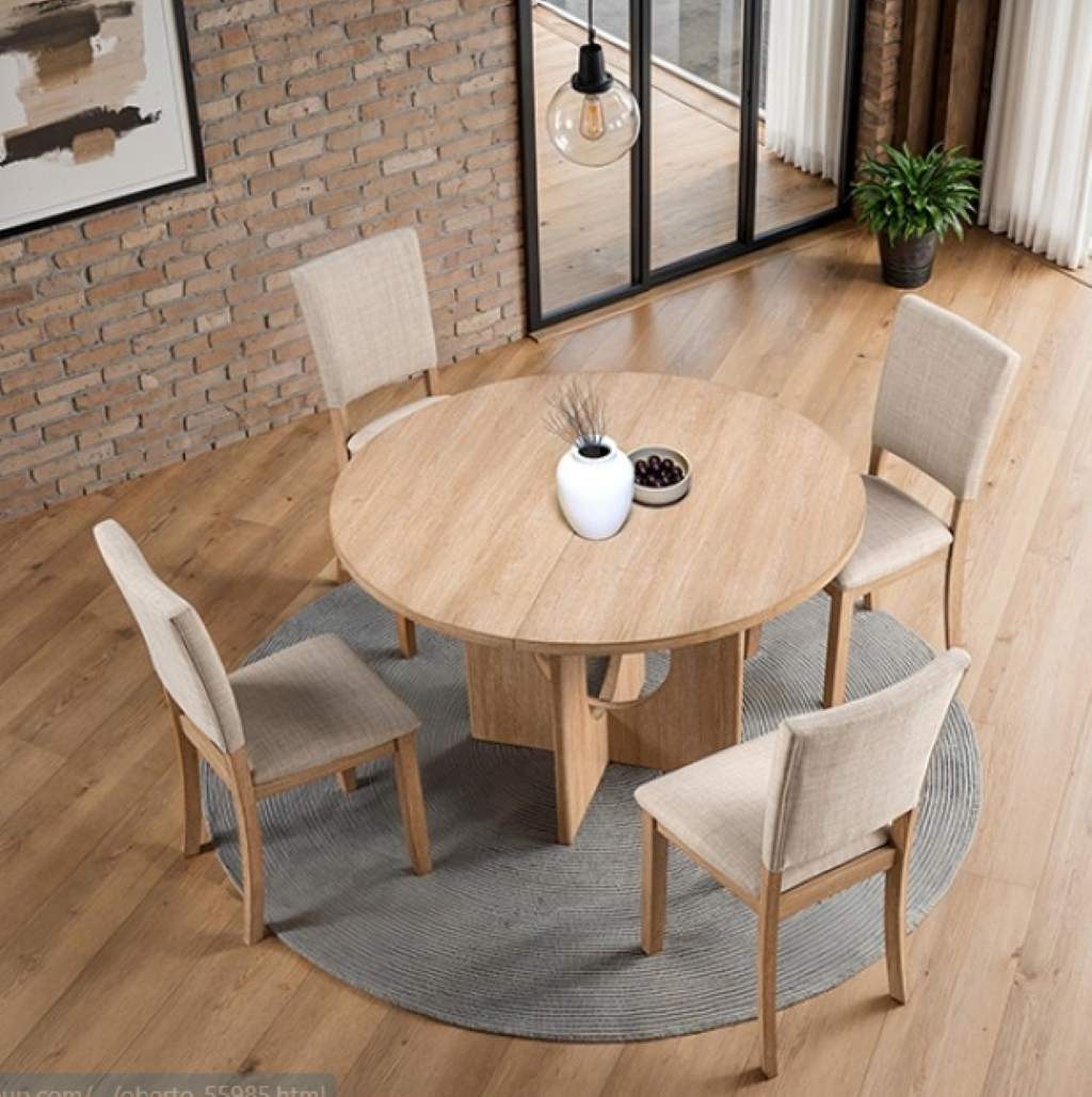 OBERTO 5 Pc Round Dining Table Set | SL3406NT-RT-5PC Natural Color