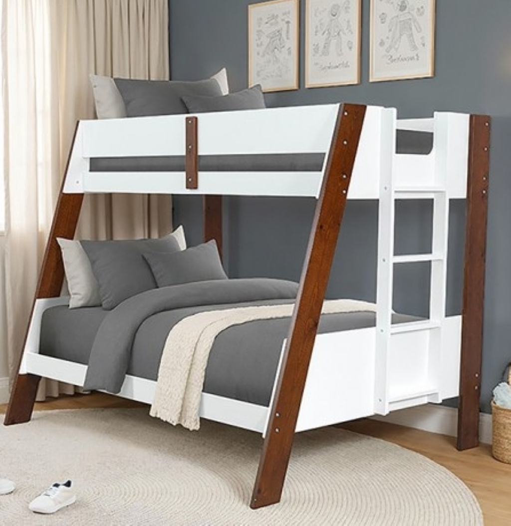 DELBIN Twin/Full Bunk Bed     |     FM-BK202CH-TF-BED White/Dark/Cherry