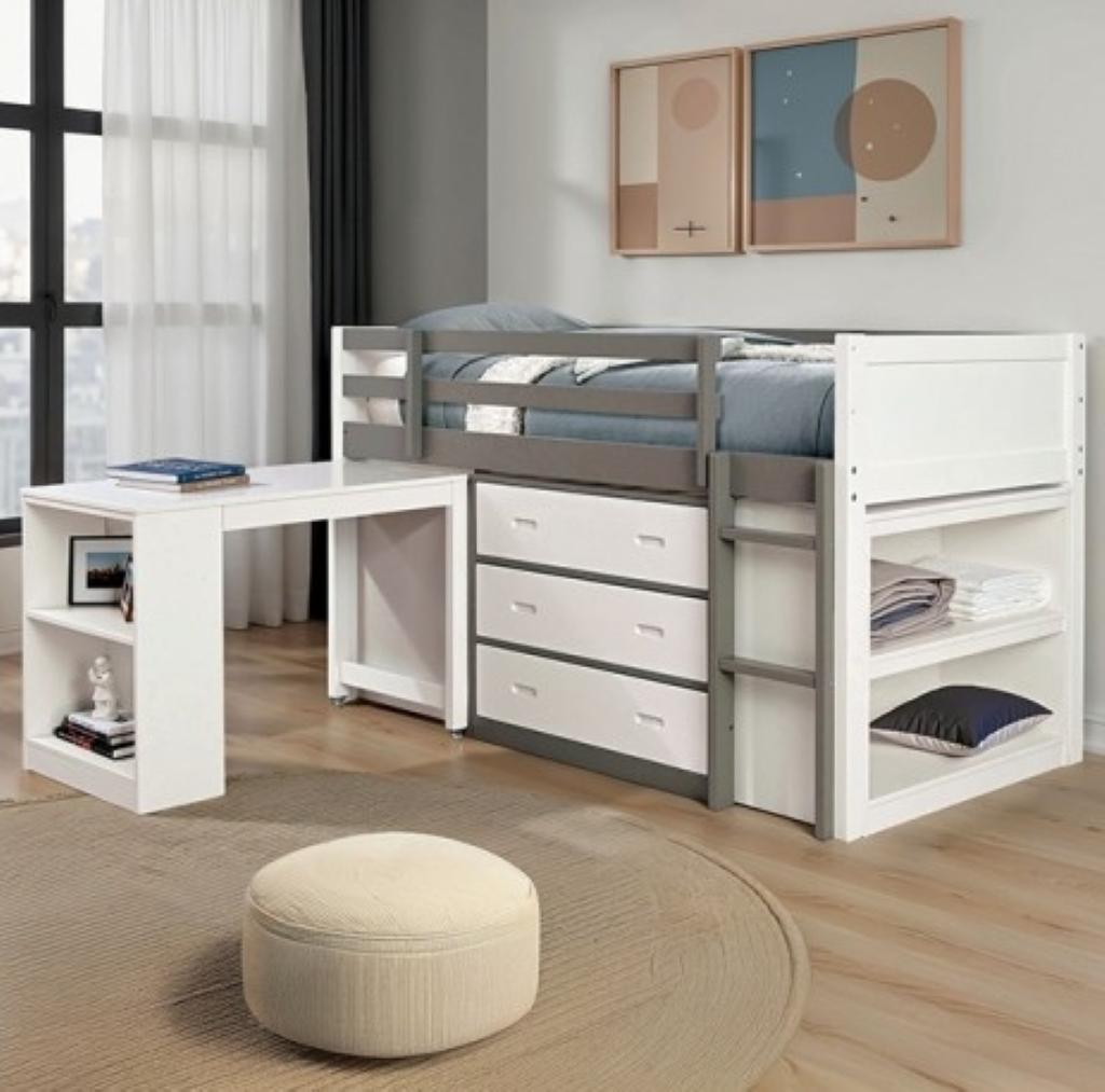 LEDELL Twin Loft Bed     |     FM-BK203GY-T-BED  Color White/Gray