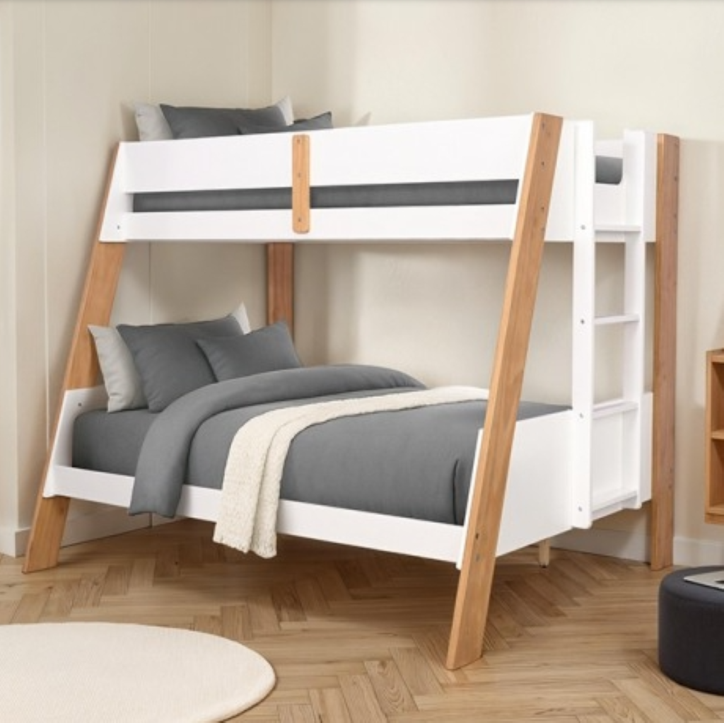DELVIN Twin/Full Bunk Bed     |     FM-BK202WH-TF-BED   Color White/Natural