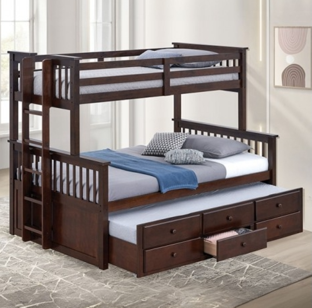 UNIVERSITY Twin/Full Bunk Bed     |     FM-BK458F-DW-BED   Color Dark Walnut